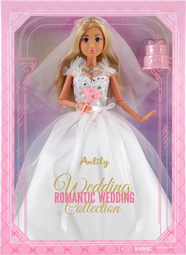 Moderigtig dukke i brudekjole med buket