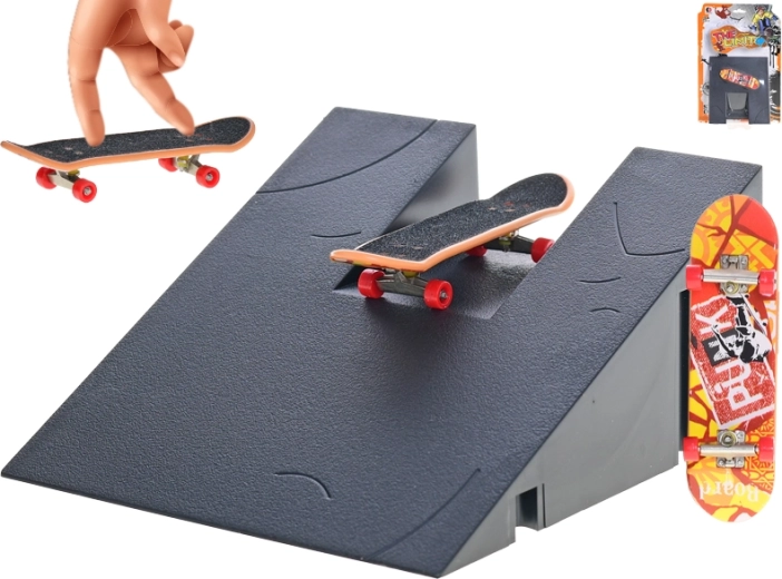 Fingerskateboard 9,5 cm med rampe – sæt i metal og plast til børn
