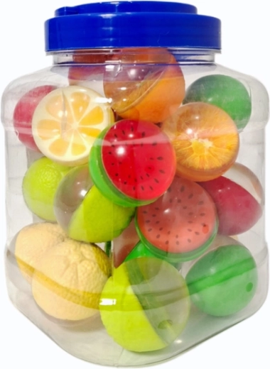 Gummibolde med frugtmønstre 4 cm, 25 stk i krukke