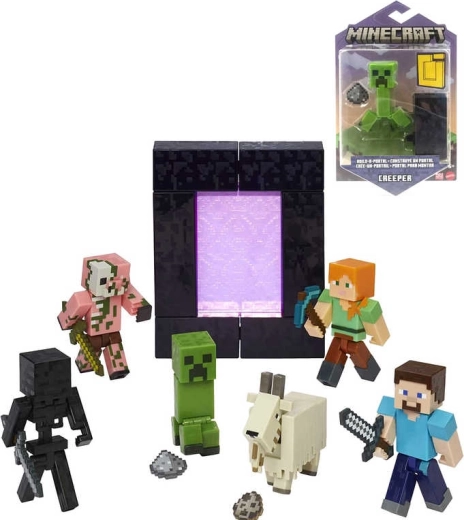 Mattel Minecraft leddelt figur Build-A-Portal 8 cm med tilbehør (forskellige varianter) - 1 stk.