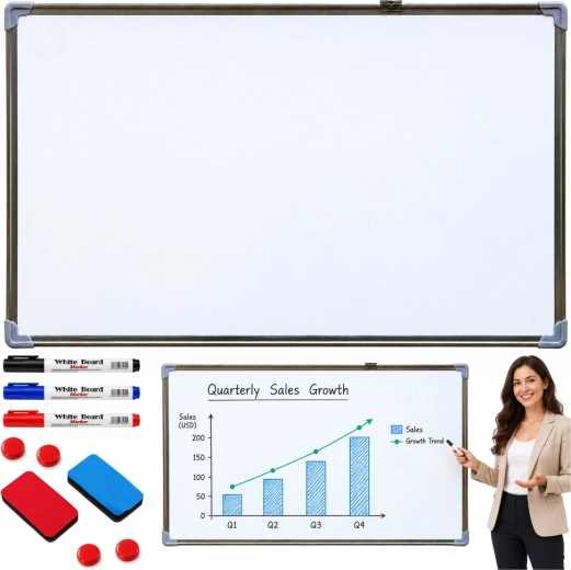 Magnetisk whiteboard med tilbehør 90 × 60 cm