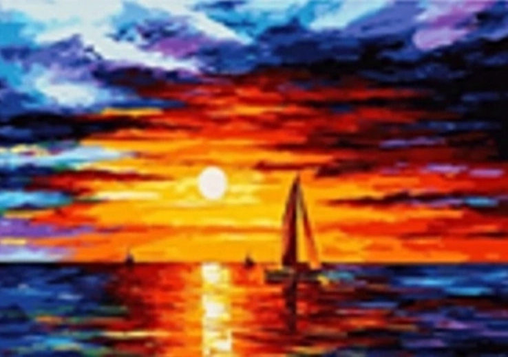Diamantmaling – sejlbåd ved solnedgang 30 × 40 cm