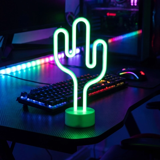 Neon LED-lampe med grøn kaktus