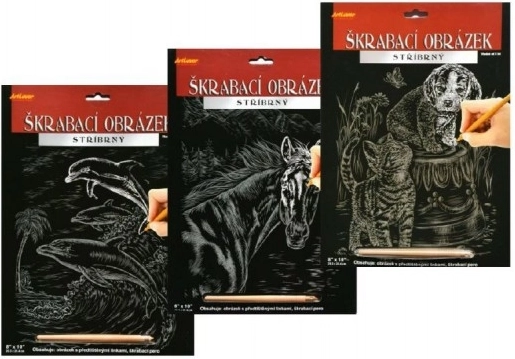 Skrabebillede med motiv af heste - Sølv 20x25 cm