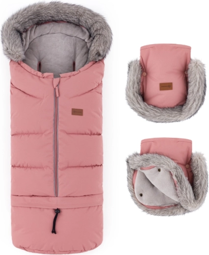 Petite&Mars vintersæt: kørepose Arctic 4v1 og barnevognshandsker Furry old rose
