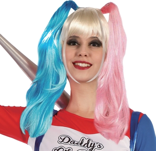 Børneparyk Harley Quinn – sort‑rød karnevalsparyk