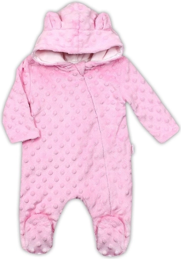 Lyserød babyheldragt i Minky med hætte Nicol Bubbles – Størrelse 74