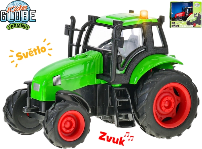 Kids Globe Farming metaltraktor 11 cm med friktionsmotor, lys og lyd
