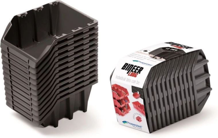 Sæt med opbevaringsbokse Bineer Long, 12 stk., 190 × 77 × 120 mm, sort