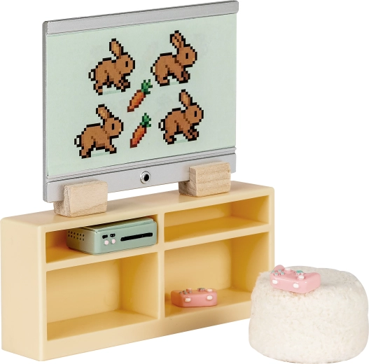 Lundby sæt med TV-møbler og fjernsyn til dukkehus