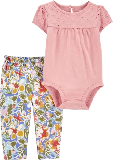 Carter's 2-delt babysæt: kortærmet body og leggings Pink Embroidery