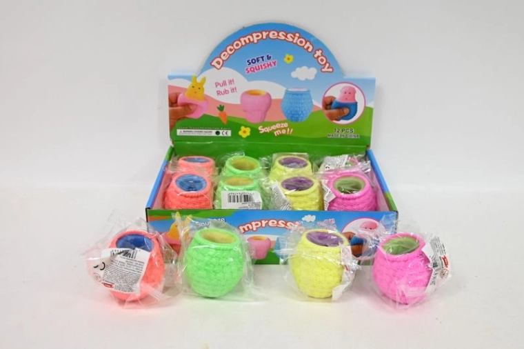 Klemme-antistresslegetøj (squeeze) i salgsdisplay (12 stk.)