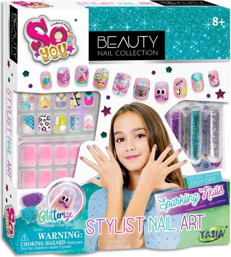 Stilfuldt nail art-sæt med glimmer og klistermærker TASIA