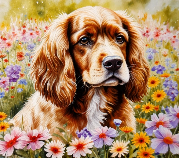 Norimpex diamantmaling cockerspaniel i blomster 30 × 40 cm
