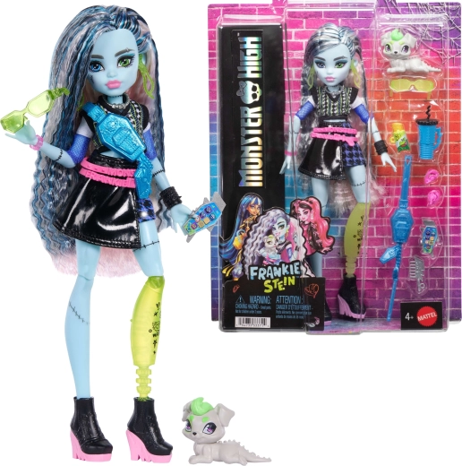 Monster High Frankie Stein dukke 26 cm med tilbehør og kæledyr