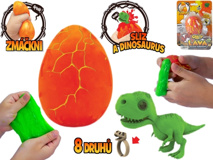 Crazy Dino æg med slim, dinosaurfigur og ring