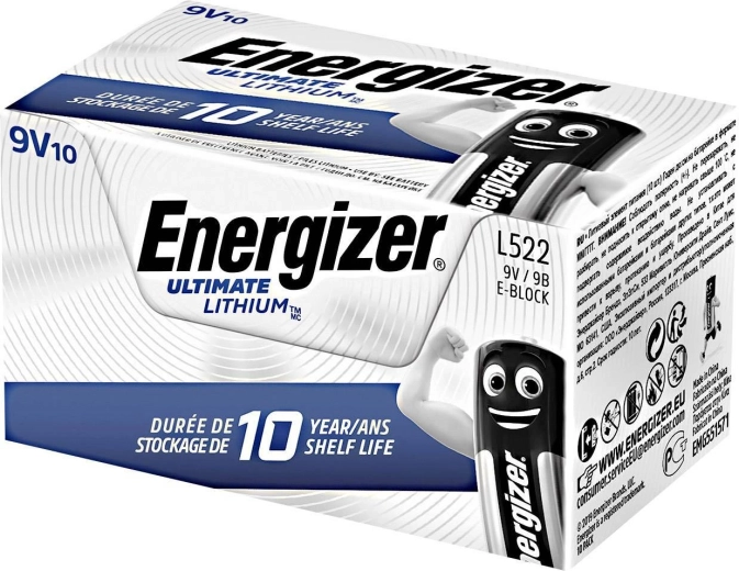 Lithiumbatteri 9V ENERGIZER Ultimate Lithium, pakke med 10 stk