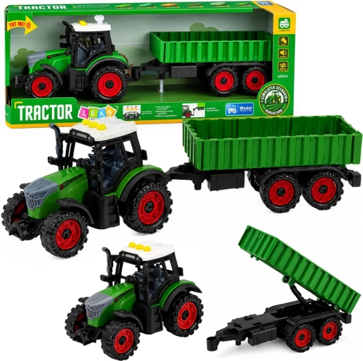 Børne-landbrugstraktor med trailer, friktionsdrev, lys og lyde 35 cm