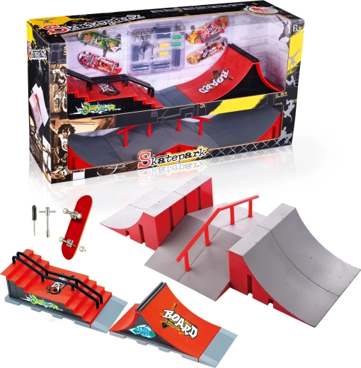 Fingerboard skatepark-sæt XL med trappe, gelænder og 2 fingerboards