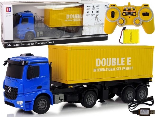 Stor R/C lastbil Mercedes Arocs Blue 1:20 Container 58 cm lang