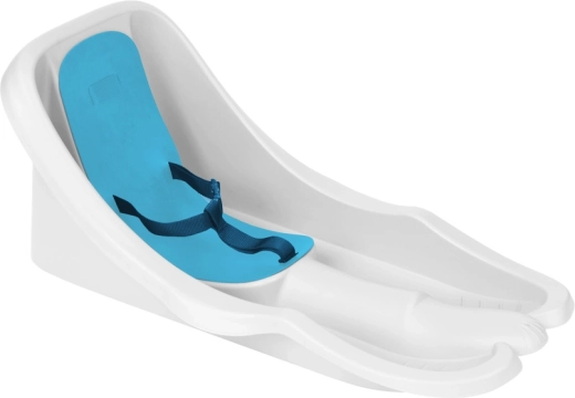 Børnebob med ryglæn og sele, hvid med blå sæde