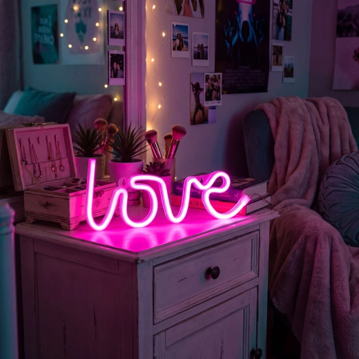 Lyserød neon-LED-lampe Love