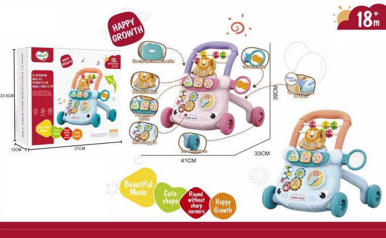 Skubbevogn løve med musik lyserød