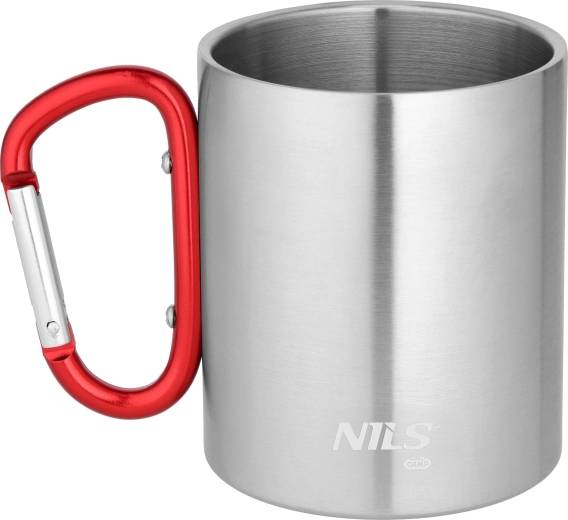 Camping krus i rustfrit stål med karabinhank 300 ml rød NILS Camp