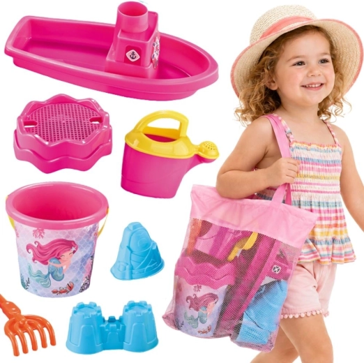 Woopie sæt til sand og vand med båd og taske, pink 9 dele