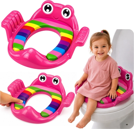 Børnetoiletsæde til WC med blødt sæde og håndtag, pink – 1 stk.