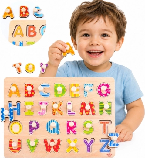 Tooky Toy Montessori træ-indsætningspuslespil alfabet med greb