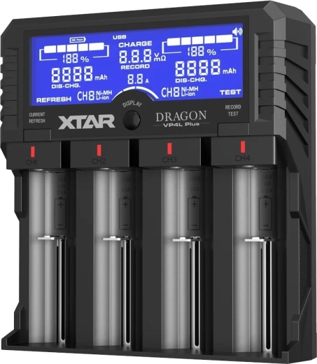 XTAR dragon VP4L plus oplader til Li-ion- og Ni-MH-akkumulatorer