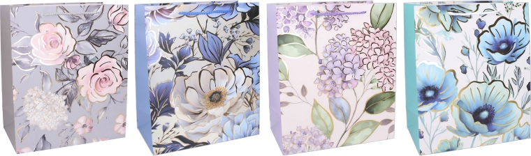 Gavepose i papir S 18 × 23 × 10 cm – blomsterdesign, helårs