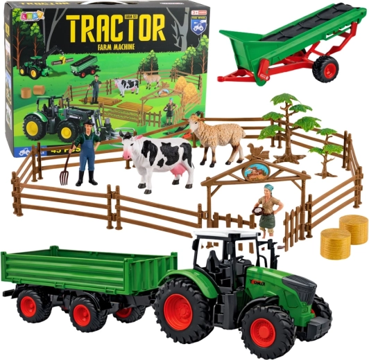 Stor gård – traktor med trailer, dyr og landmænd, 45 dele