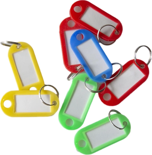 Plastik-nøgletag med ring 5 cm, mix af farver (50 stk.)