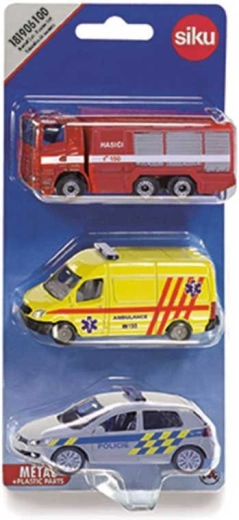 Siku sæt med redningskøretøjer i tjekkisk design (brandvæsen, ambulance, politi)