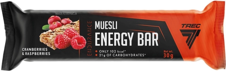 Trec energibar med müsli tranebær og hindbær 30 g