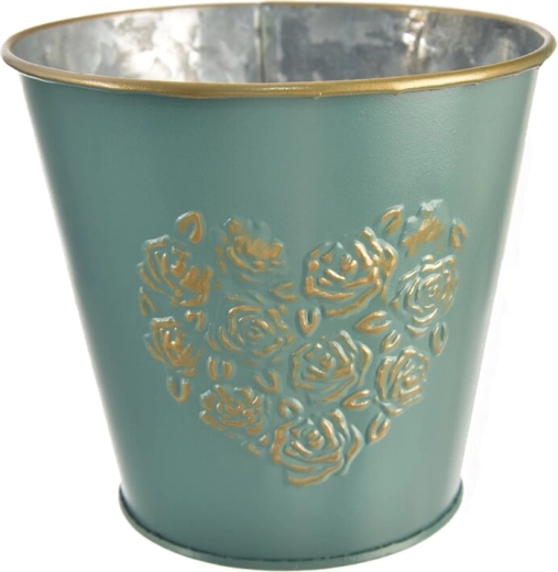 Dekorativ urtepotte i metal i hjerteform, grøn-guld 14 × 14 × 15 cm
