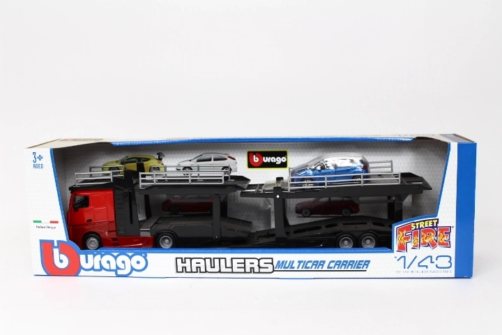 Bburago StreetFire biltransportør Mercedes-Benz Actros 1:43 med Renault Captur