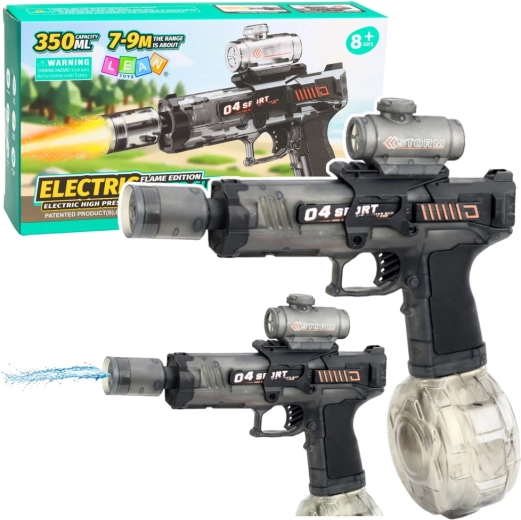 Elektrisk vandpistol, sort, rækkevidde 7–9 m, tank 350 ml