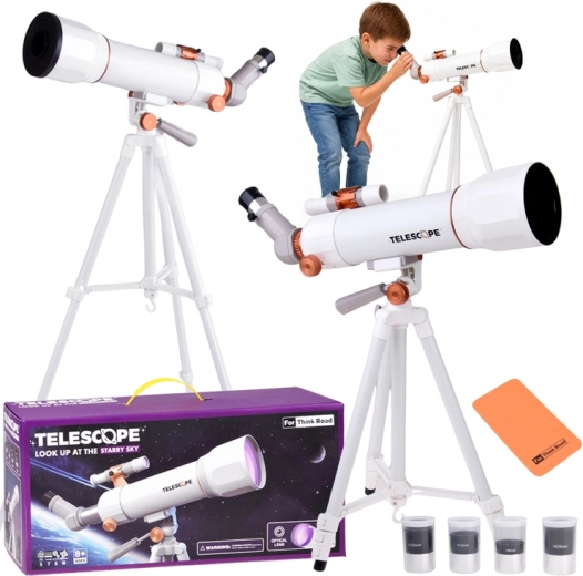 Teleskop til børn med stativ op til 107 cm, 4 okularer, 3× Barlow-linse og søger