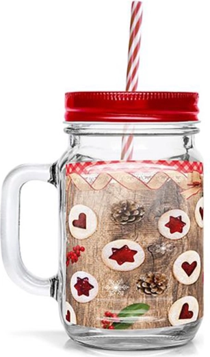TORO glas med sugerør 450 ml med motiv af linzer-småkager