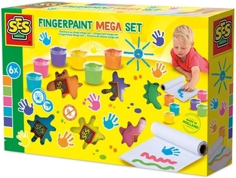SES Creative mega-sæt med fingerfarver med 6 farver à 110 ml og papir 2 m