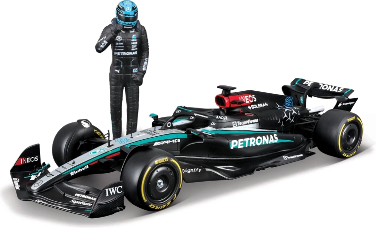 Bburago F1-model Mercedes-AMG Petronas W15 2024 George Russell 1:24 med figur
