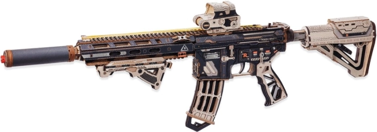 RoboTime ROKR 3D træbyggesæt – gummibåndsskyttepistol M416 carbine