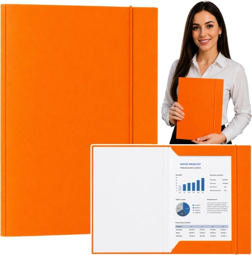 Lakeret kartonmappe med elastik A4, orange (300 g/m²) - 1 stk.