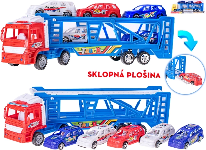 Autotransporter med svinghjul 38 cm med 5 biler