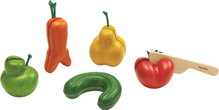 PlanToys skævt frugt og grønt – skæresæt