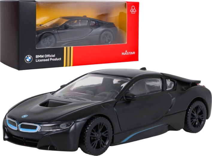 BMW i8 metalmodel fra RASTAR i målestok 1:43, sort
