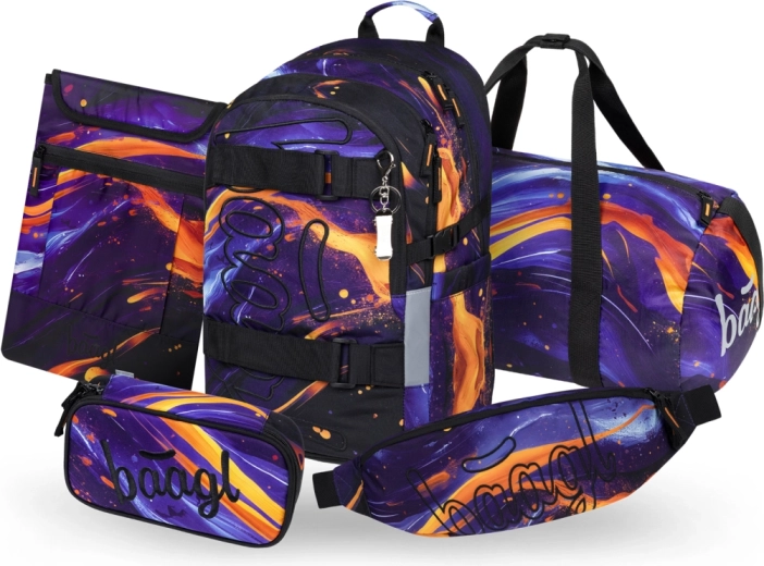 Baagl skolesæt Skate Vibe – rygsæk, penalhus, sportstaske, bæltetaske og laptop-omslag (GRS)